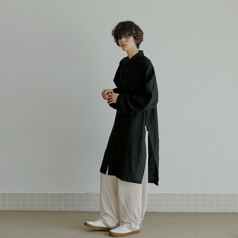 malen（マレン）の「unisex linen long shirts black（Tops）」