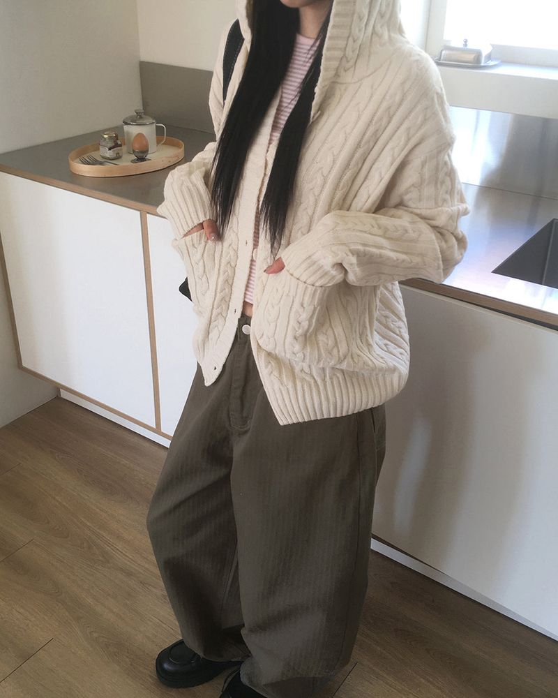 [MADE] Saru Twisted Pocket Hooded Knit Cardigan