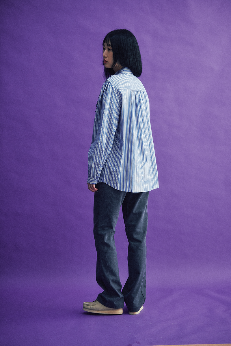 Stripe Frill Blouse (blue)