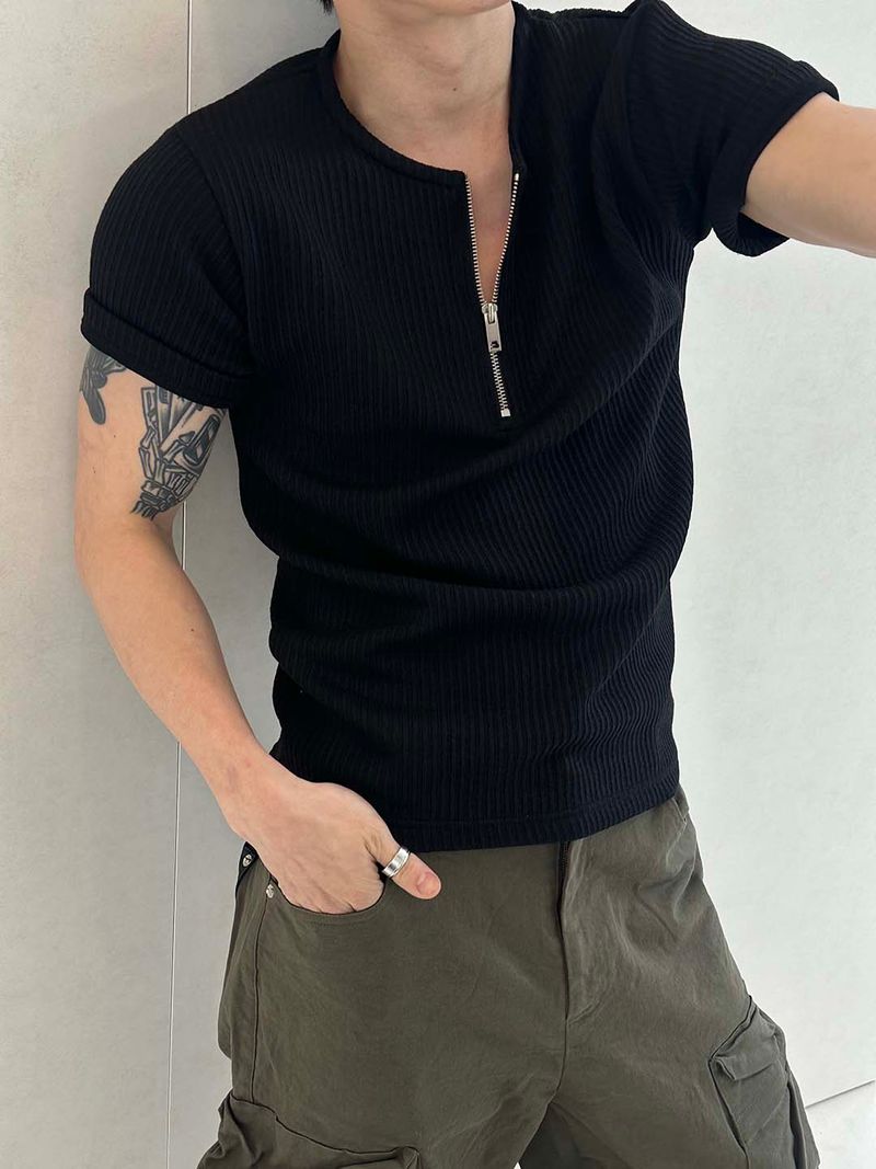LAURANT(ロラン)の「Half zip up rib slim t-shirts(2color)(Tops)」