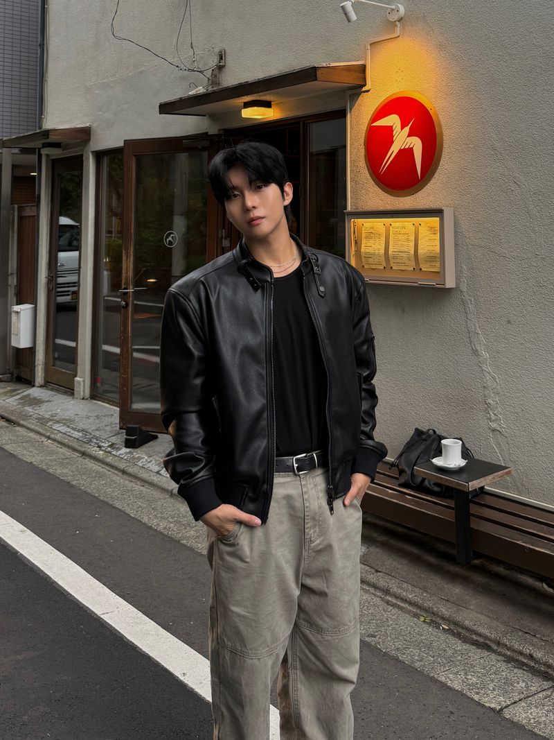 Belt leather ma-1 jacket
