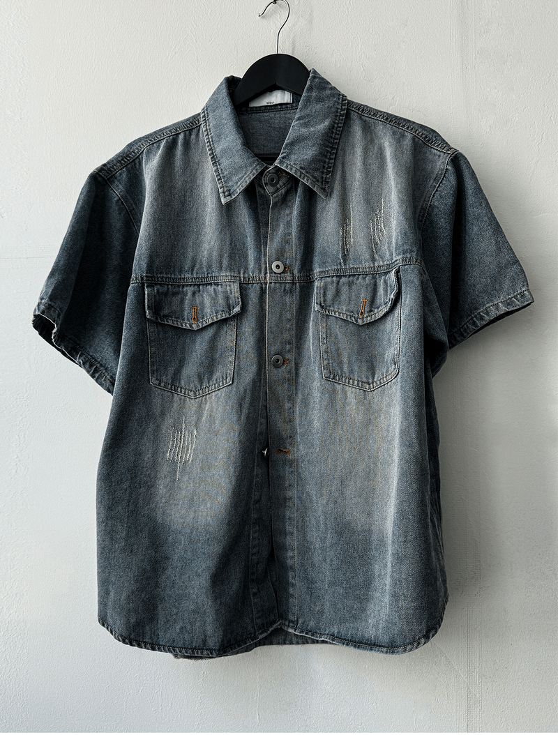 jacquard short-sleeved denim jacket