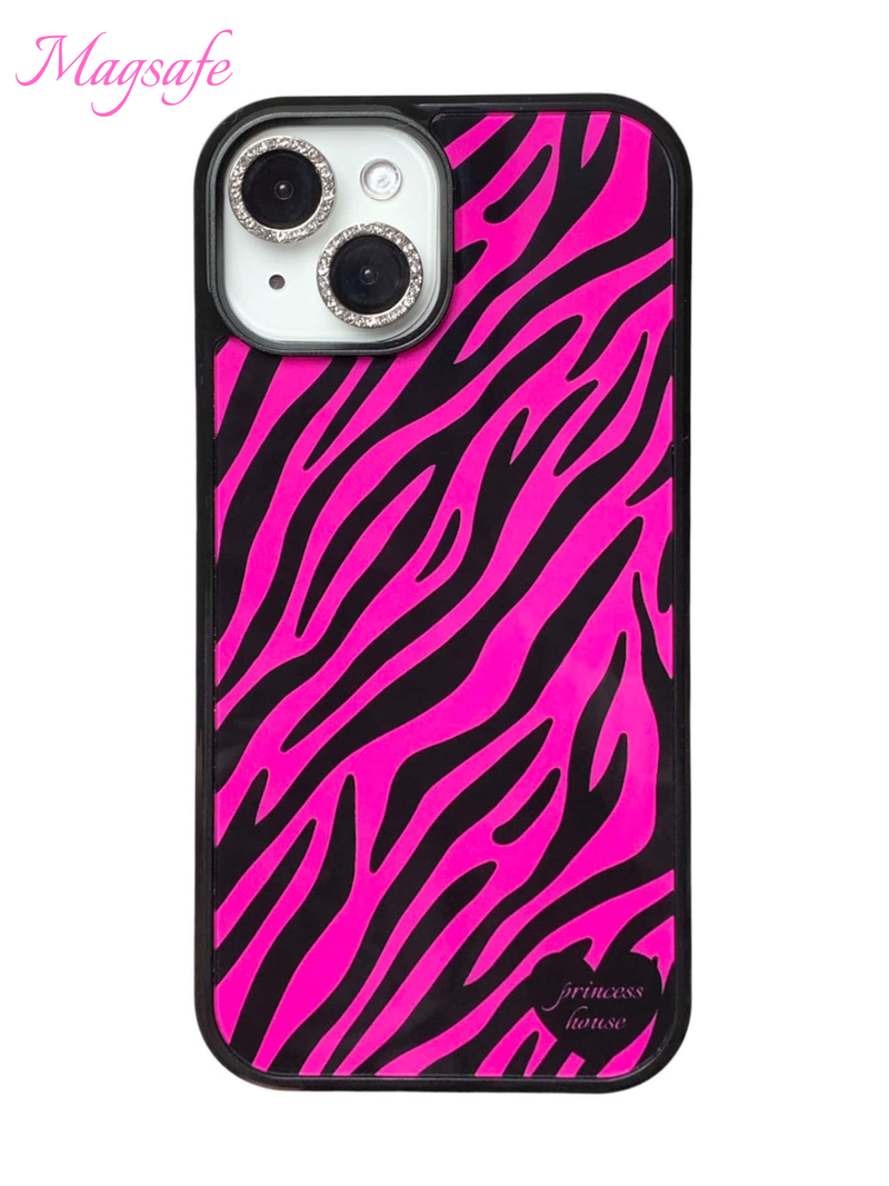 princess house(プリンセス ハウス)の「Hot pink zebra phone case (black glass) - magsafe(Smartphone Accessories)」
