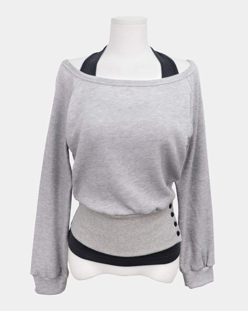 Hamin Halter Waffle Off-Shoulder Sweatshirt Set