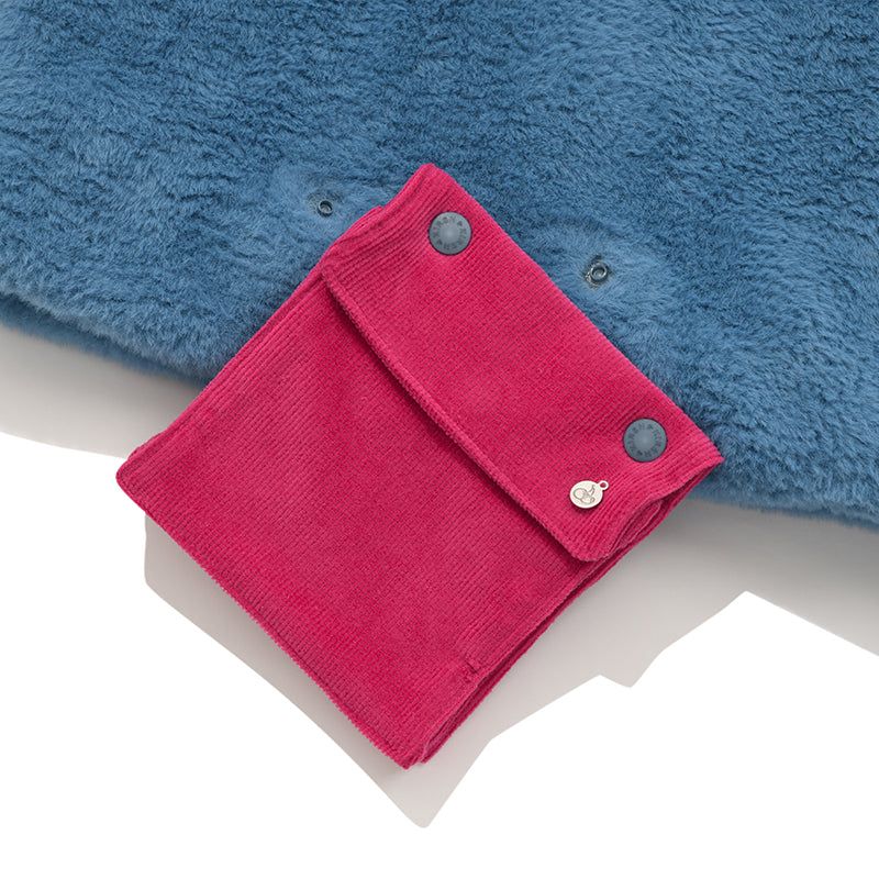 POCKET POINT 2 WAY CROP FUR JACKET [BLUE]