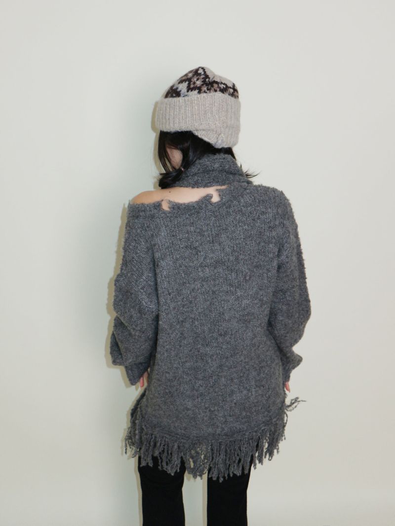 Puddle Demoor Tester Damage Long-Sleeved Knitwear Dress (Muffler Set)