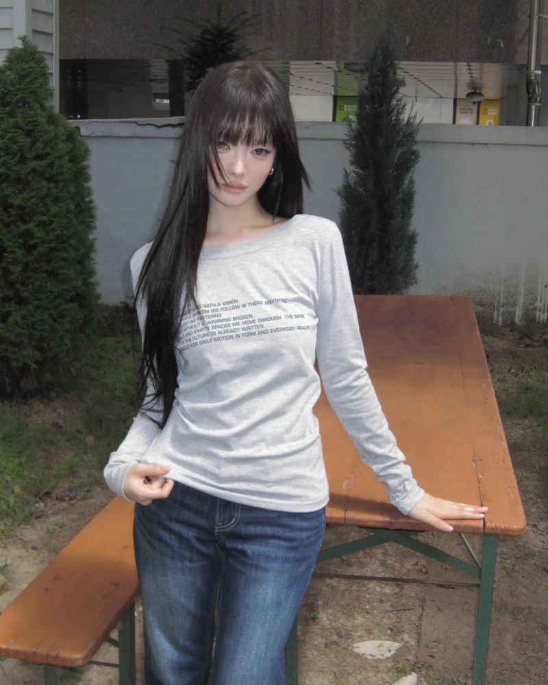 WONDER WONDER（ワンダーワンダー）の「ミーボートネックレタリングロングスリーブTシャツ（トップス）」