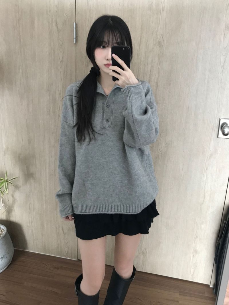 High-neck button knit (3 colors)