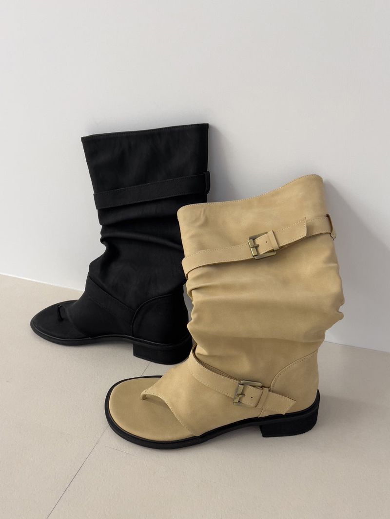 Two-buckle open-toe flip-flop boots