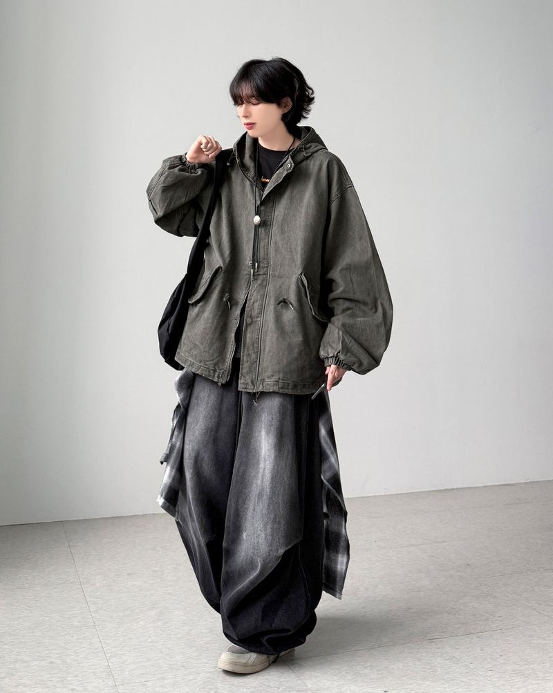 Check Skirt Layered Denim