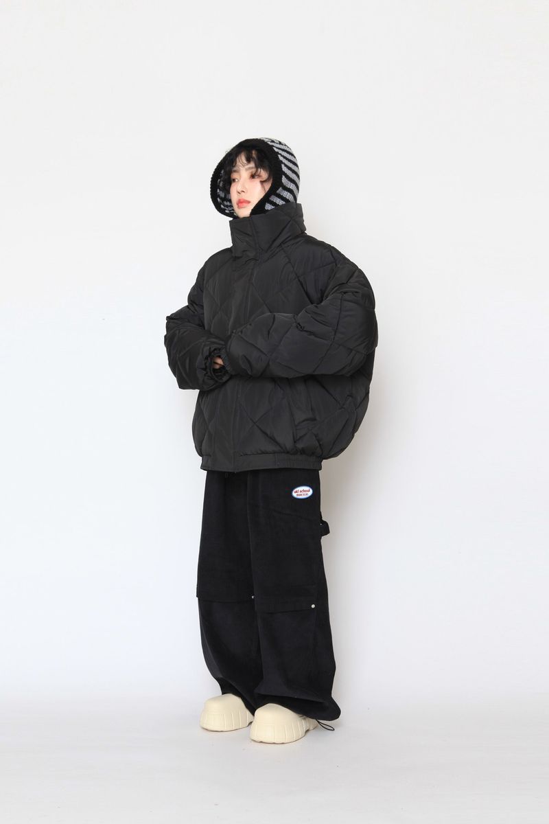 high-neck quilting padded jumper