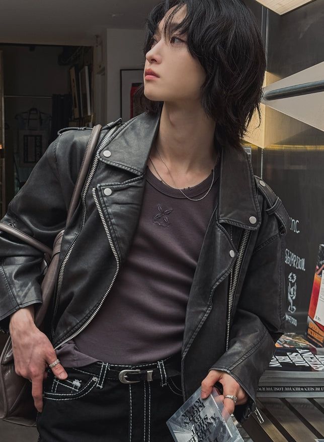 Ale Vintage Washed Crop Rider Jacket