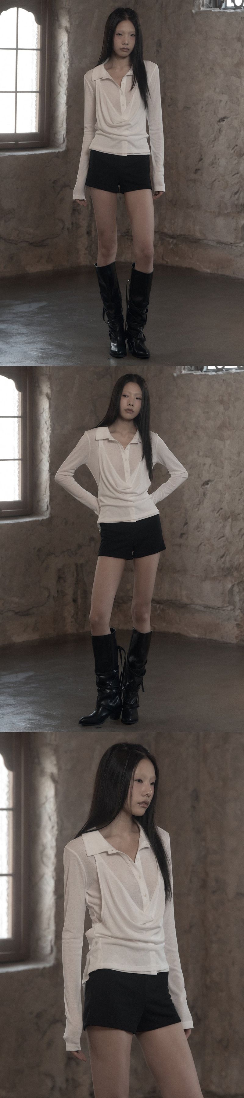 [mnem] Cowl Bustier Shirt Set (white)