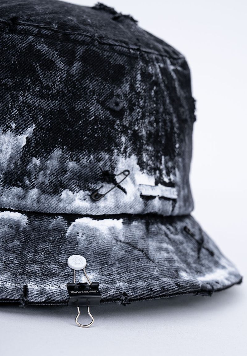 BBD Smoke Painted Custom Denim Bucket Hat (Black)