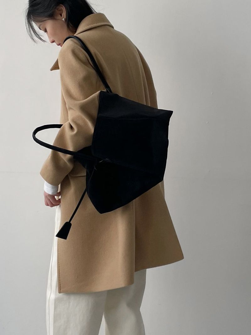[Merino wool 90%] Stitched collar half coat