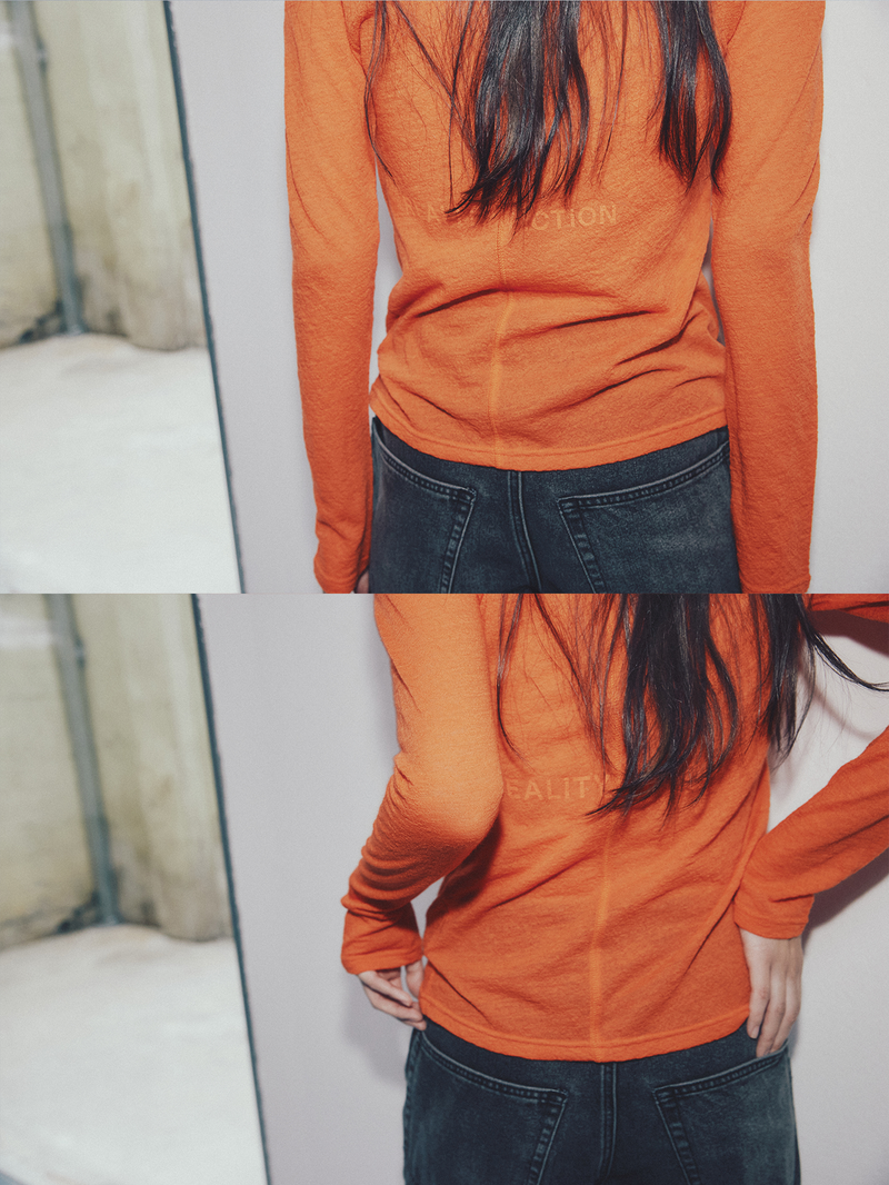 Unbalanced Stitch Turtleneck Tee Orange