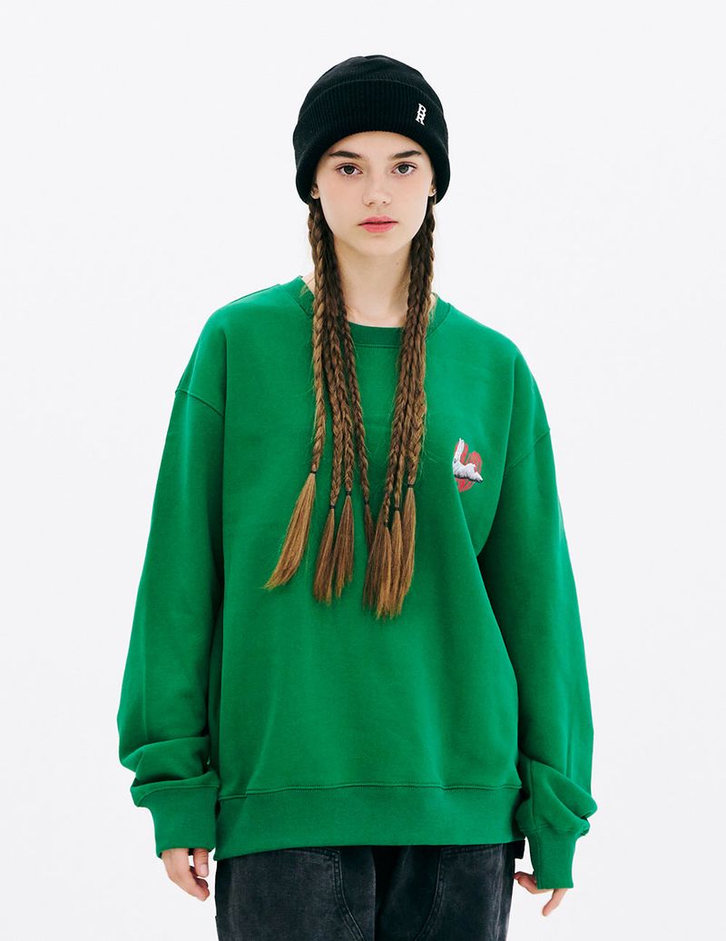 BSRABBIT(ビエスラビット)の「HEART RABBIT CREWNECK GREEN(Tops)」