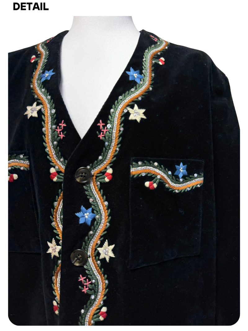 French velvet embroidered no collar jacket