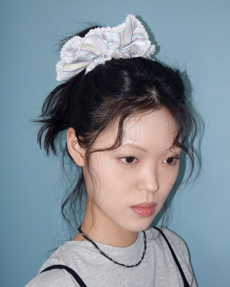 Romantic stripe ruffle scrunchie
