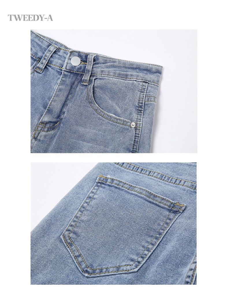 Tiny ribbon point bootcut medium blue denim pants