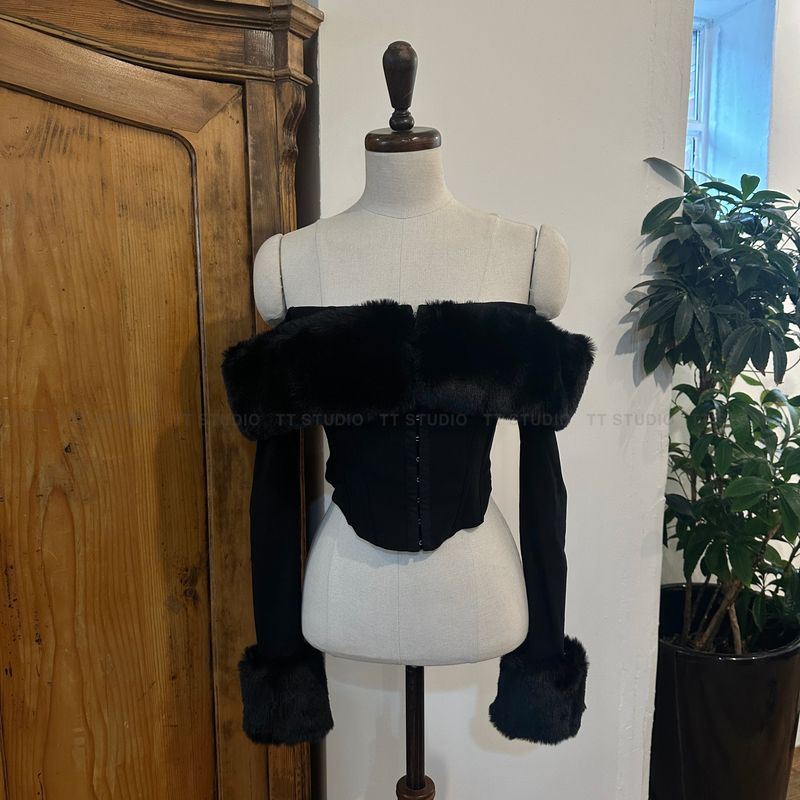 Fur off-shoulder top