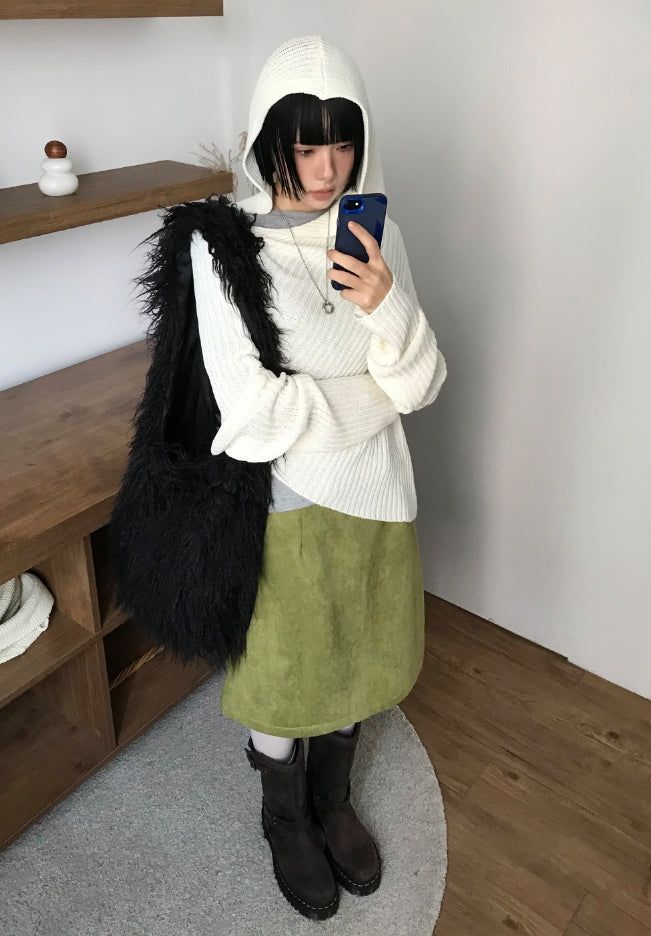 OFF-SHOULDER DRAPE HOOD KNIT