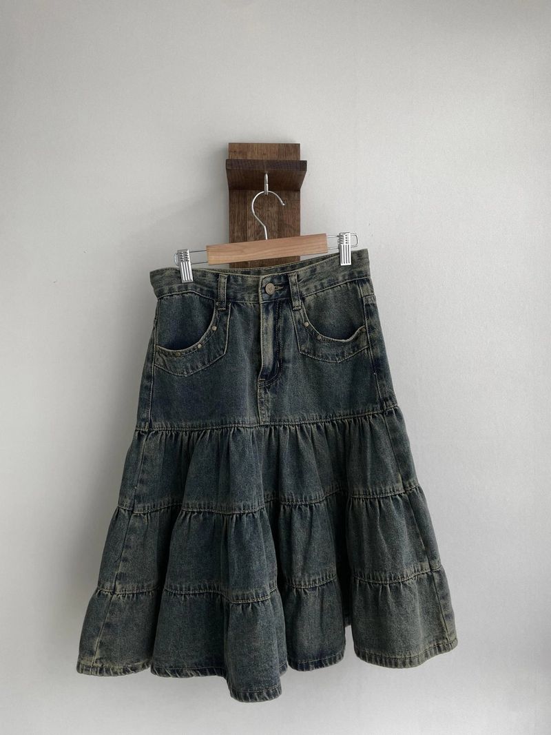 sear denim tiered skirt