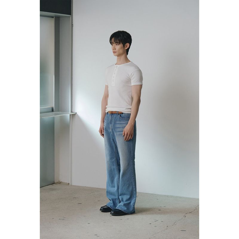 High ribbed henry neck half sleeves(Ivory)