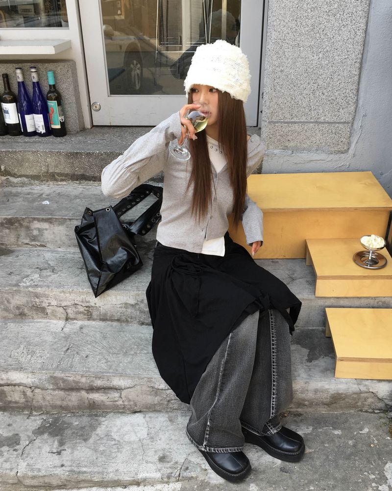 Shirring hood cardigan