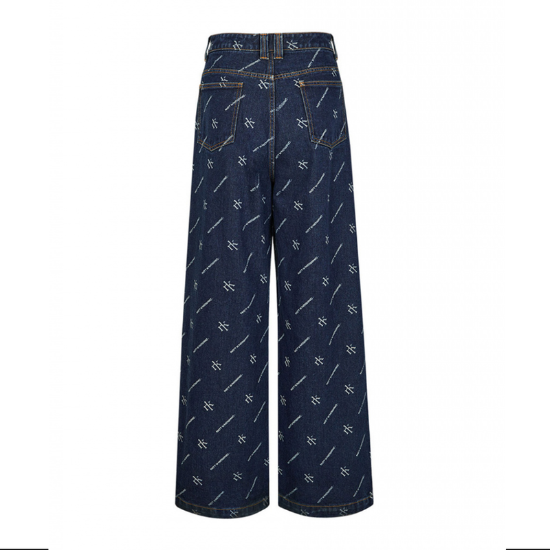 Curved Wide Denim Pants (DEEP BLUE)