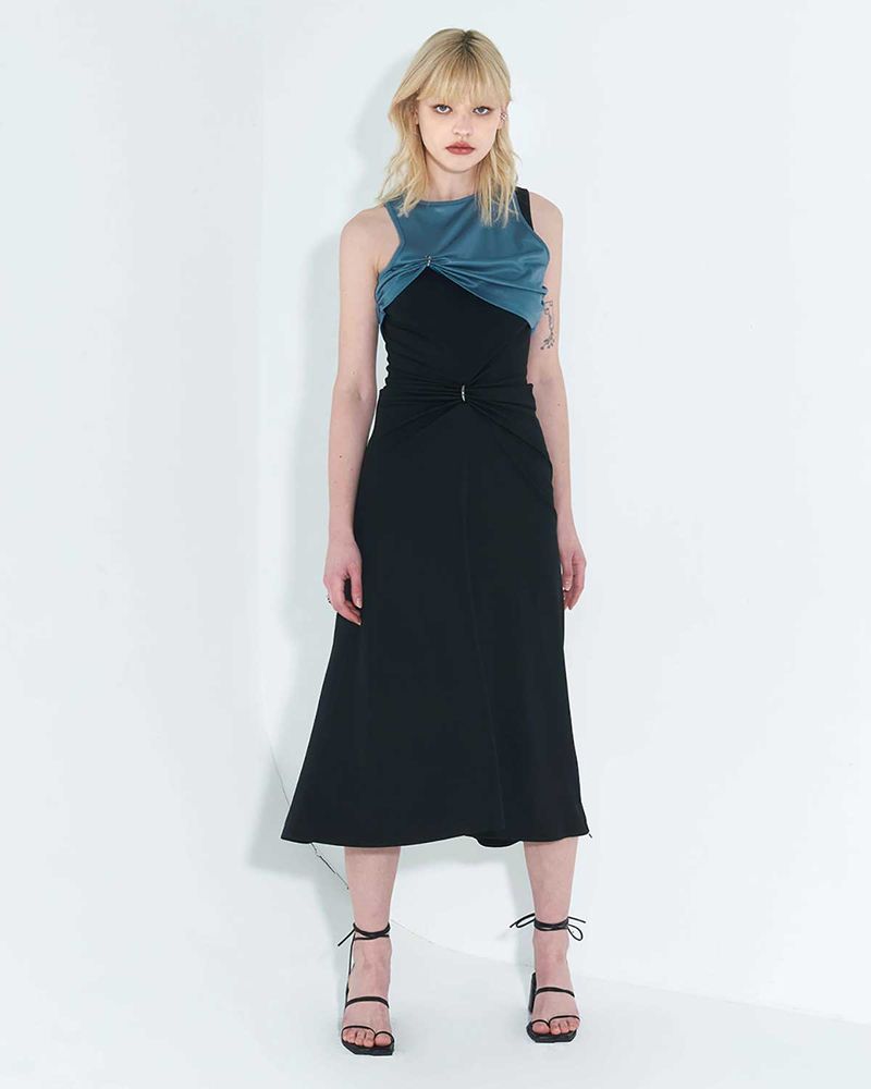 Chain Link Layered Dress _ Teal