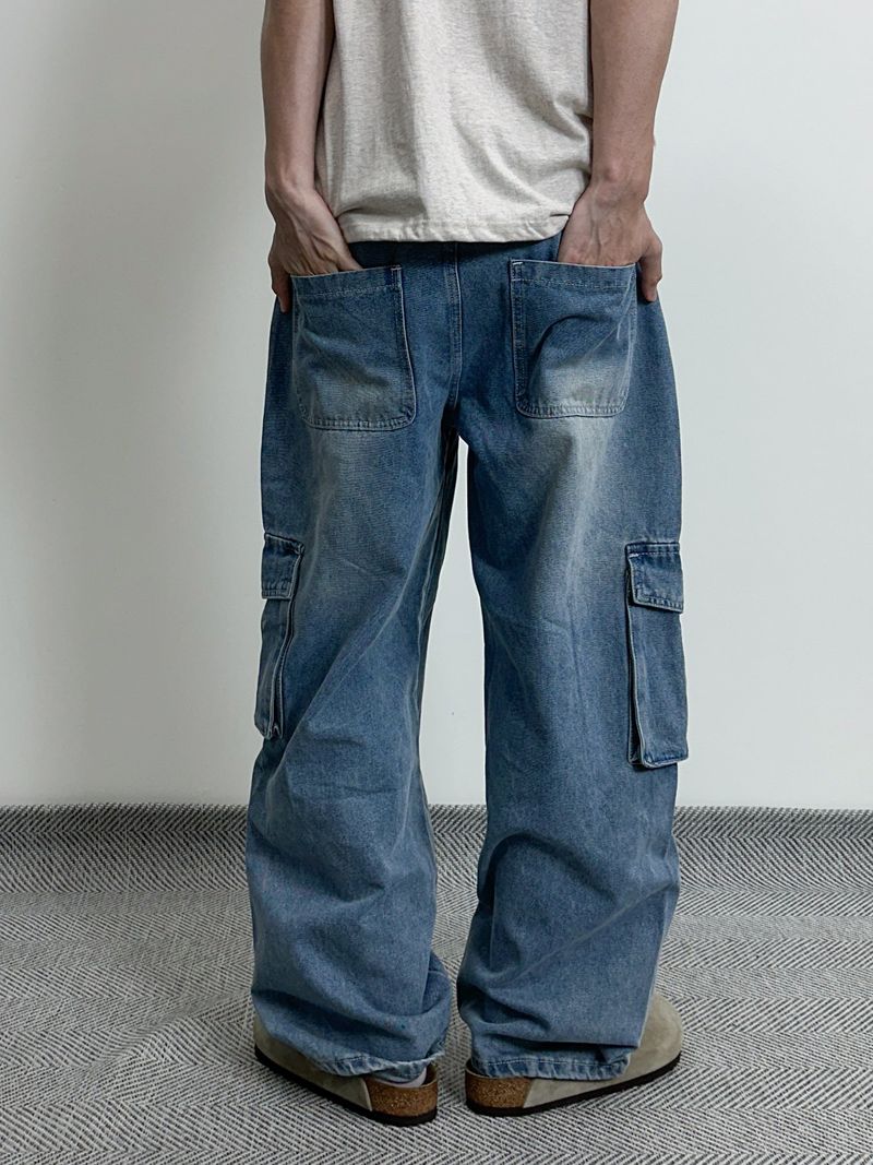 String Wide Cargo Denim PT