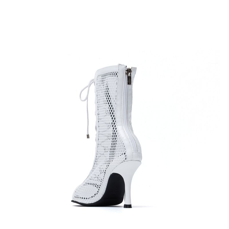 Mesh Lace-Up Open Toe Heel(White)