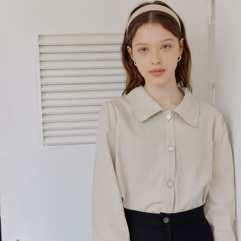 チェックパフシャツ / CHECK PUFF SHIRT_BEIGE