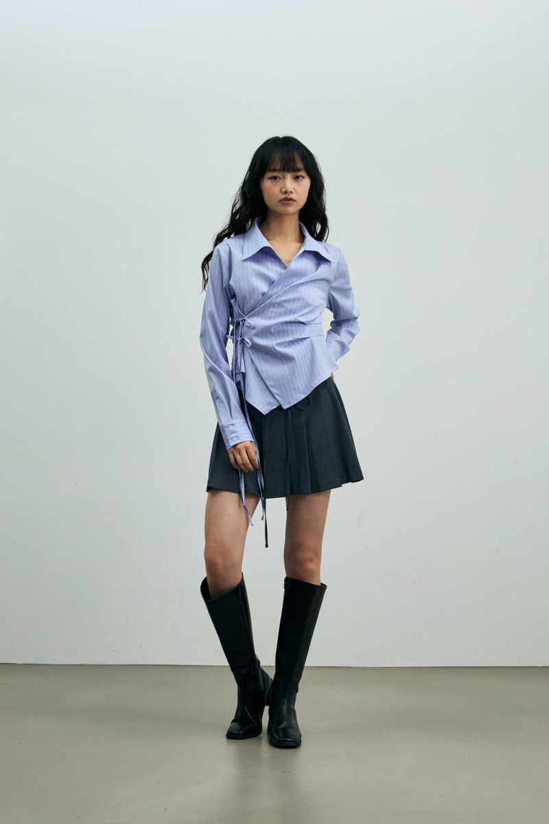 EVE STRIPE WRAP SHIRT / SKY BLUE