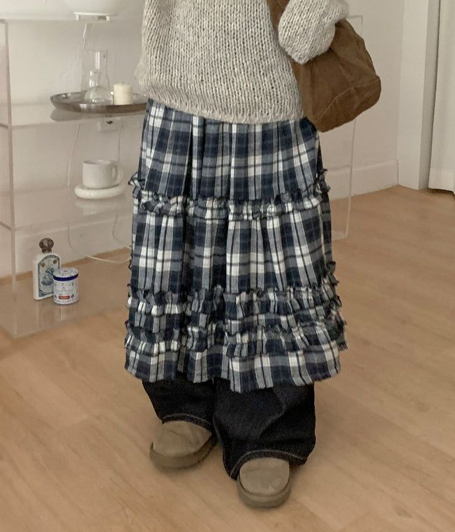 BAON（バオン）の「Giet Frill Banding Check Long Skirt（Skirts）」