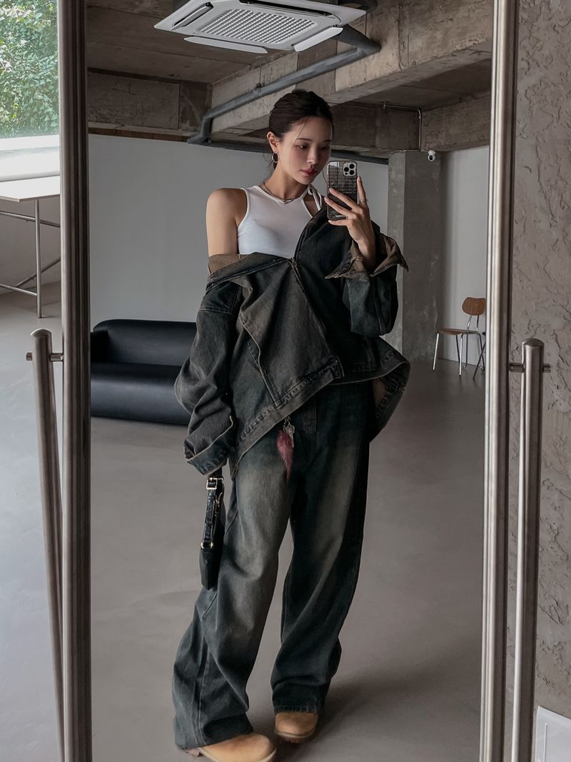 (UNISEX) インアワーウォッシングフードデニムジャケット