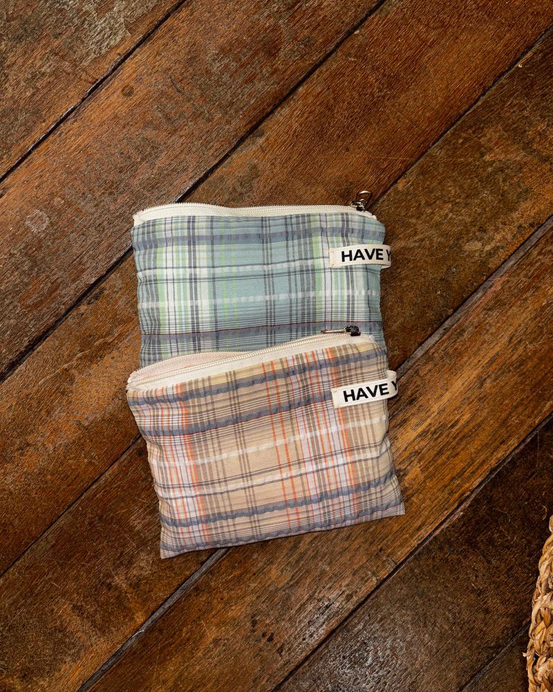 Check flat pouch - orange , M size