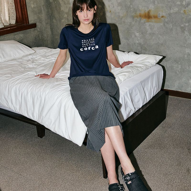 Stripe Long Skirt Grey