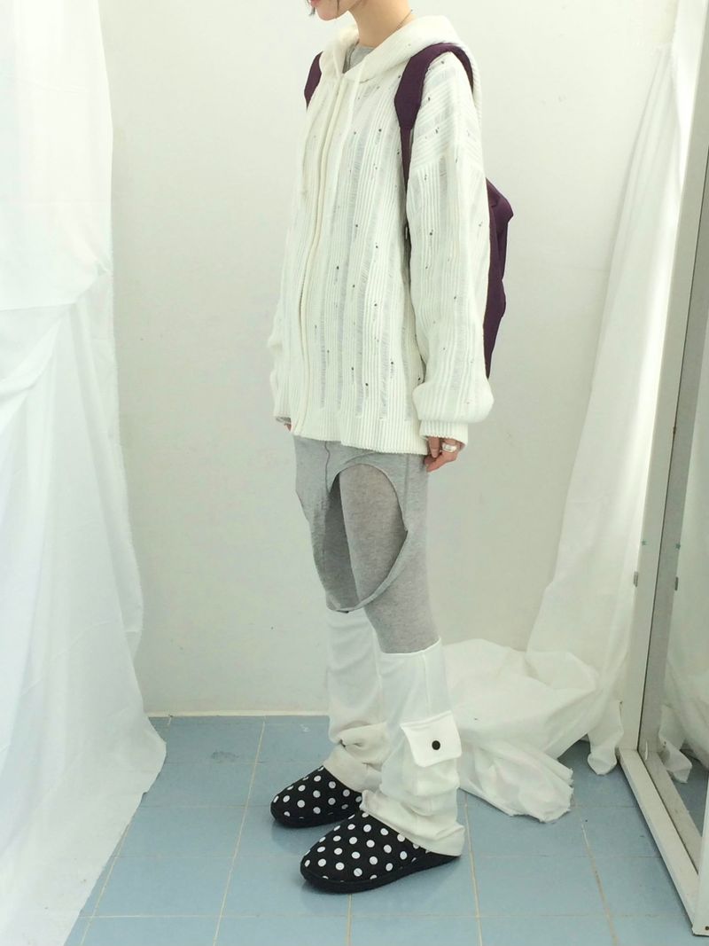 Punch Damage Hooded Knitwear Zip-Up