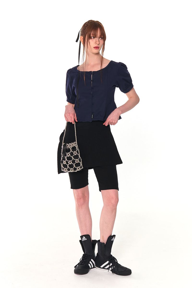 PUFF BUTTON BLOUSE (NAVY)