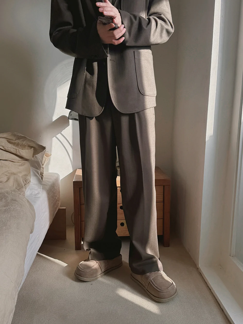 ASCLO Wool Herringbone Retro Jacket & Pants (Khaki Brown)