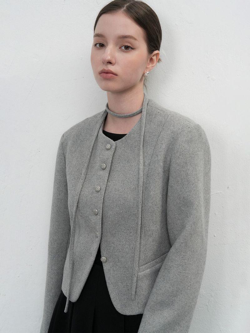 【即日発送】tie no-collar wool jacket