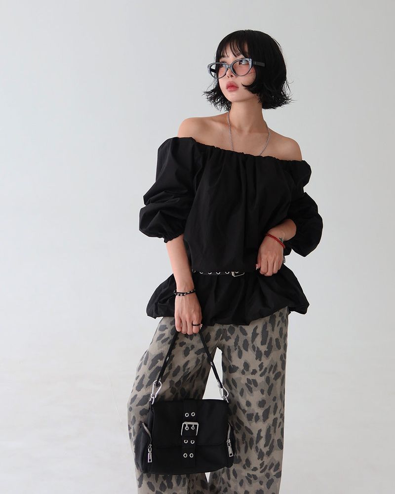 Pumpkin Balloon Off-Shoulder Long Blouse & Mini Dress