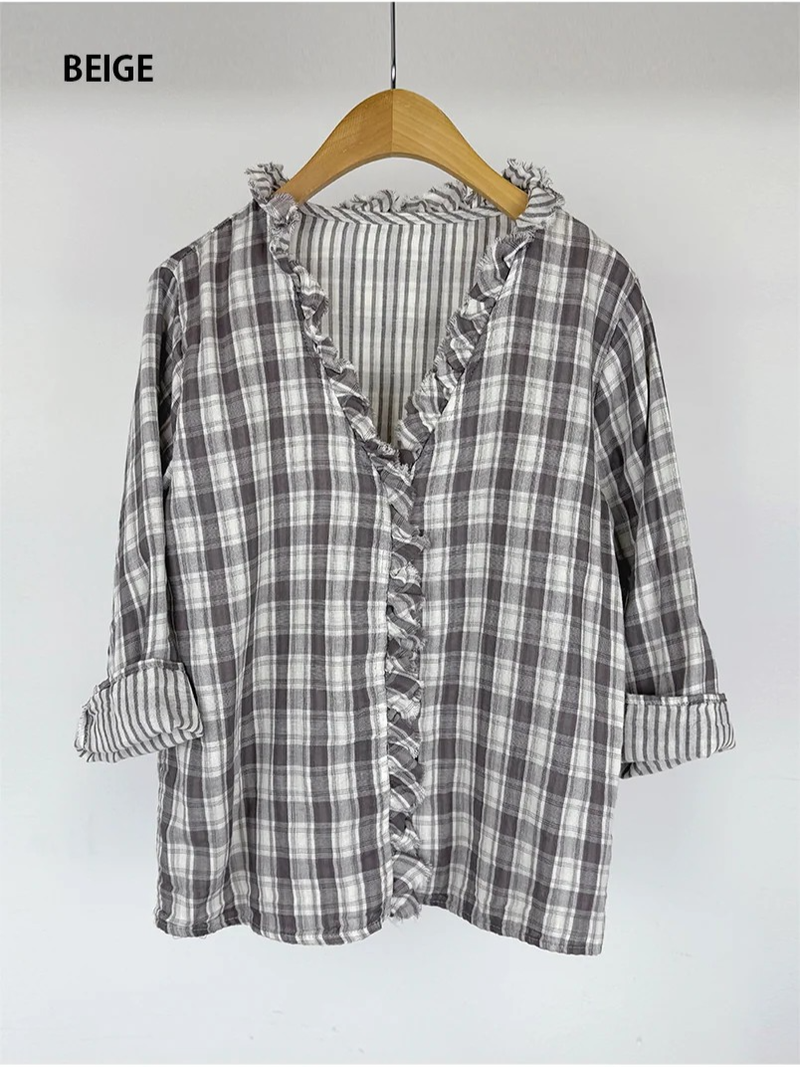 WASHED CHECK FRILL SHIRT (2C)