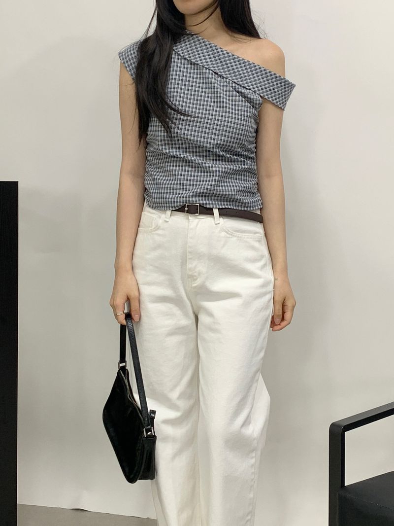 Sebit Check One-Off-Shoulder Blouse