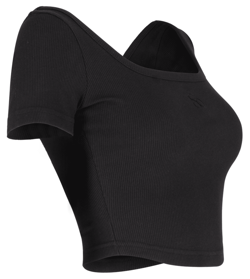  [Seow] Croped logo T-shirts, black