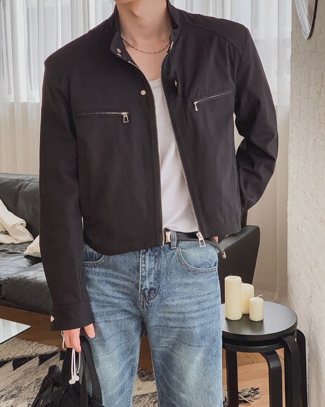 Marron stand-collar cropped jacket