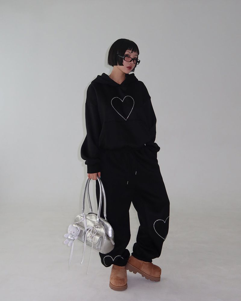 Heart Cubic Napping Hooded & Jogger Two-Piece Set