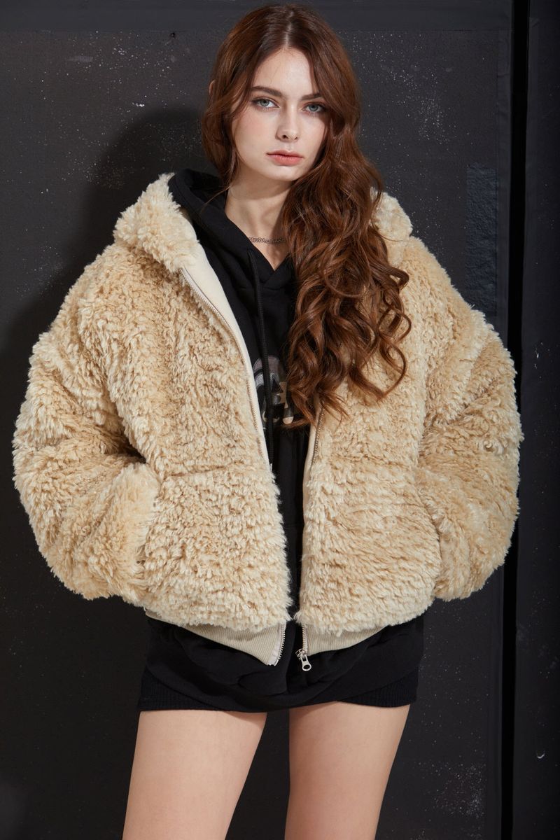 FUR ZIP-UP -BEIGE